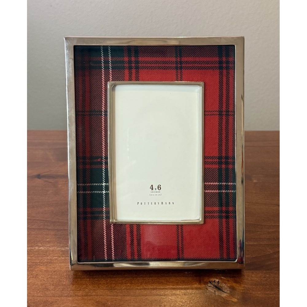 Pottery Barn Stewart Plaid 4x6 Picture Frame Nickel Silver Christmas Retired